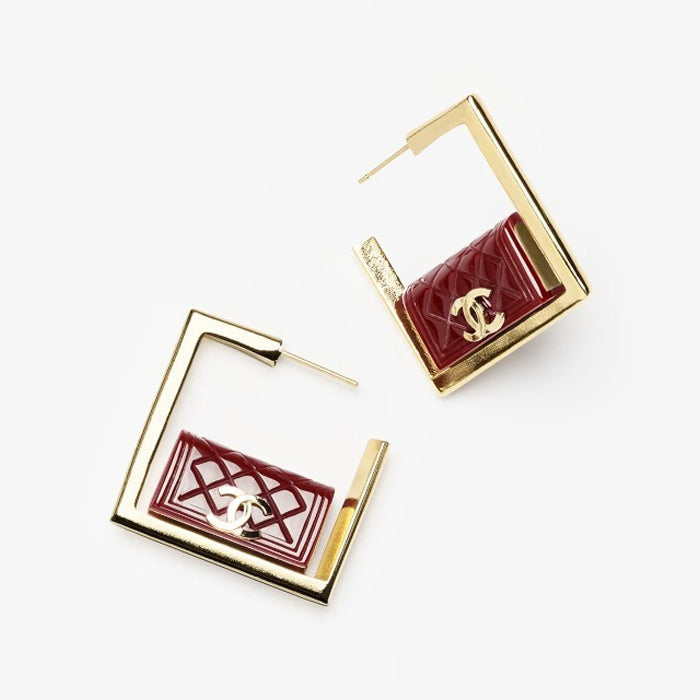 18K  Chanel Red Bag Hoop Earrings