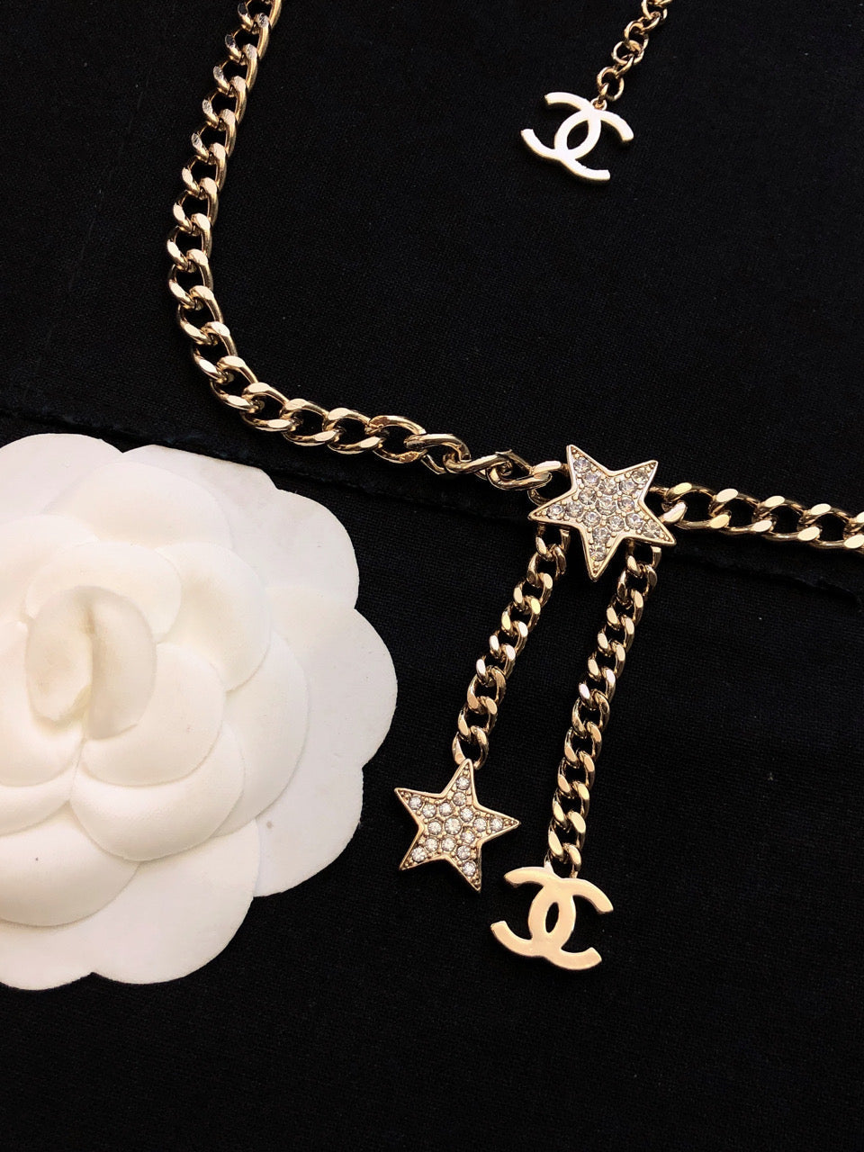 18K  Chanel Rhinestone Star Chain Necklace