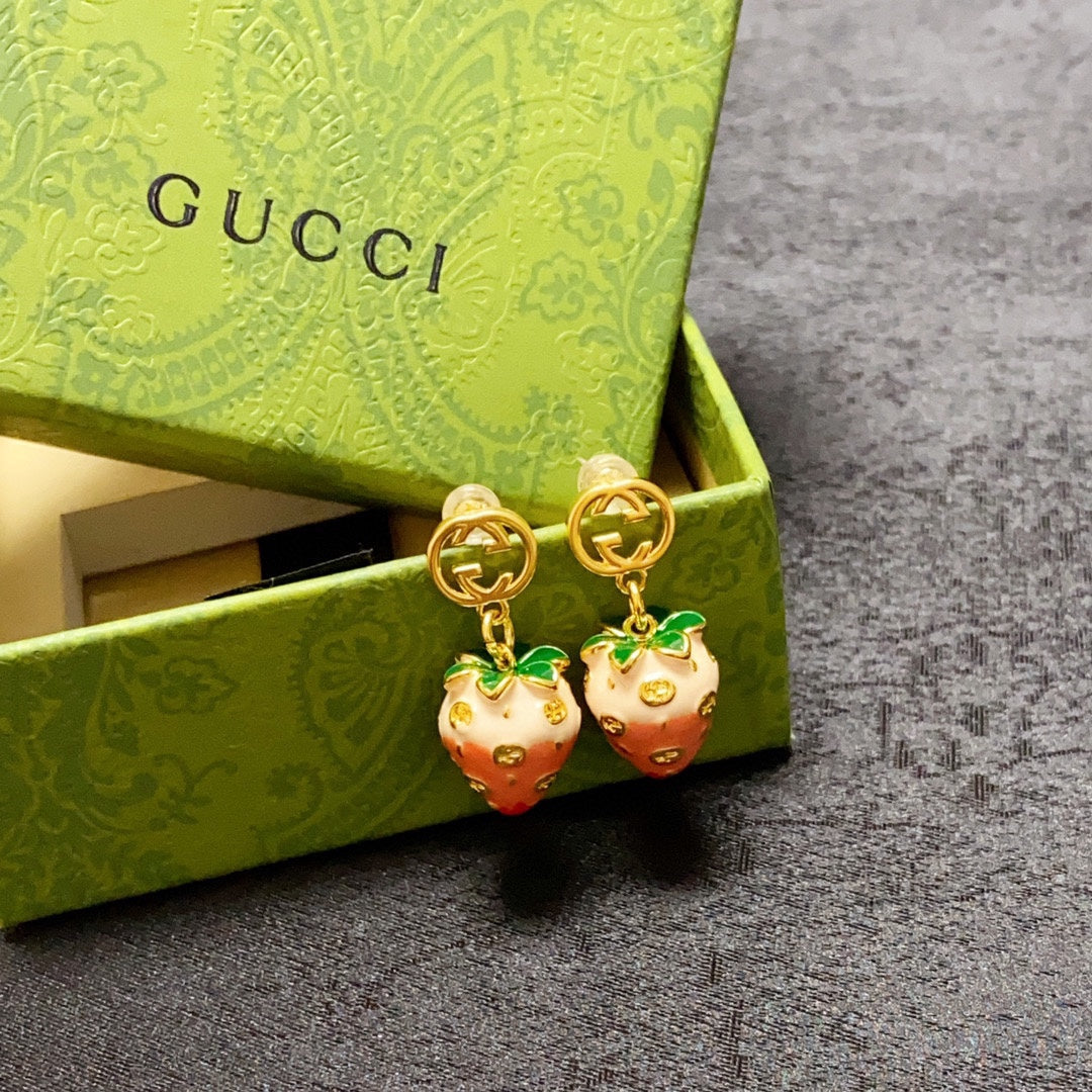 18K Double Gucci Strawberry Earrings