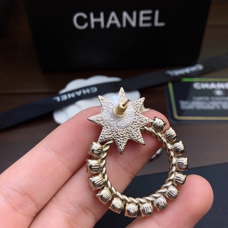 18K  Chanel Star Full Crystal Earrings