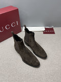Gucci Dark Brown Textured Chelsea Boots — hero