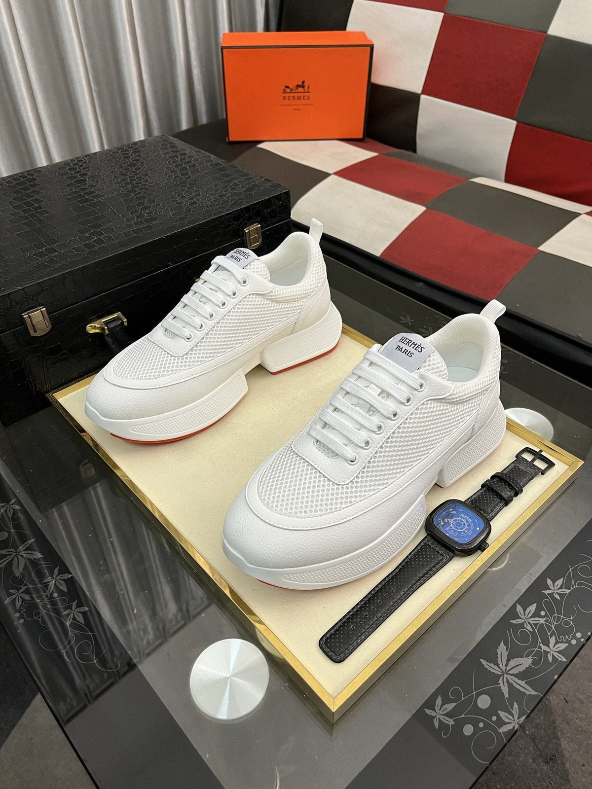 Hermès Layered Lace-Up Sneakers — hero