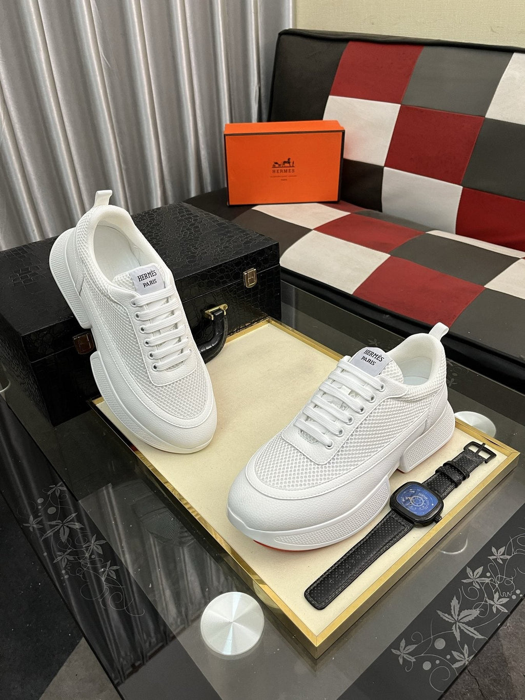Hermès Layered Lace-Up Sneakers — front