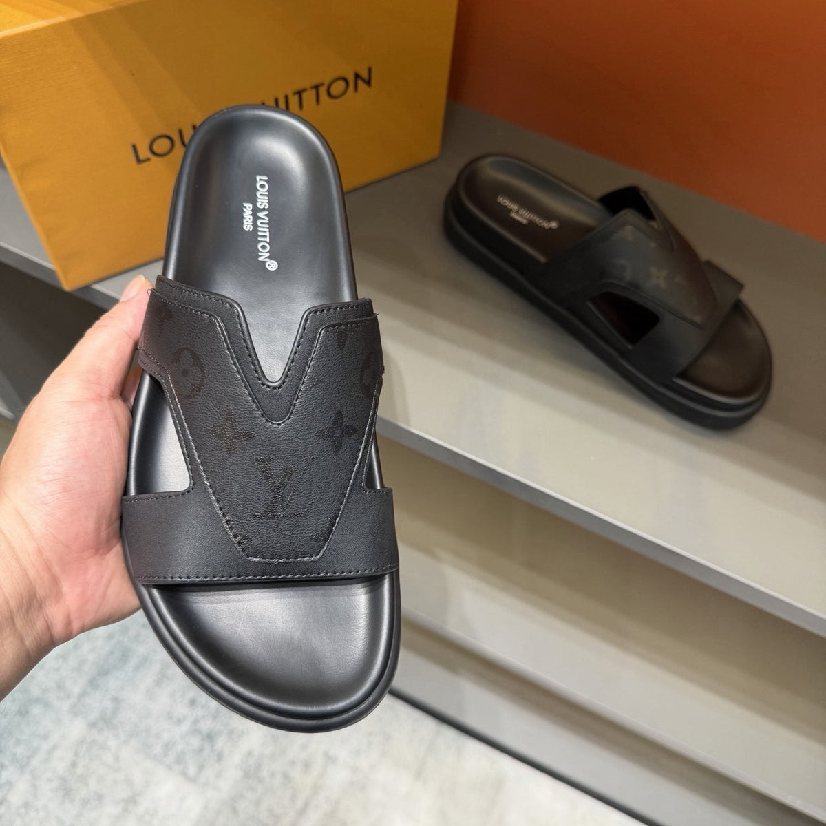 Louis Vuitton Oasis Cutout Slide Sandals — model