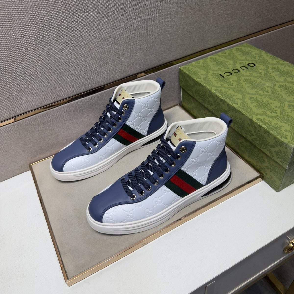 Gucci Green and Red Stripe High-Top Sneakers — front