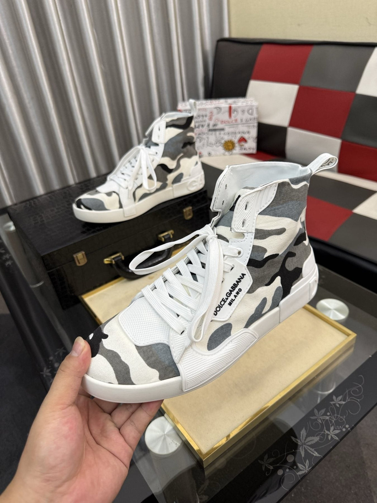 Dolce & Gabbana Paneled High-Top Sneakers — model