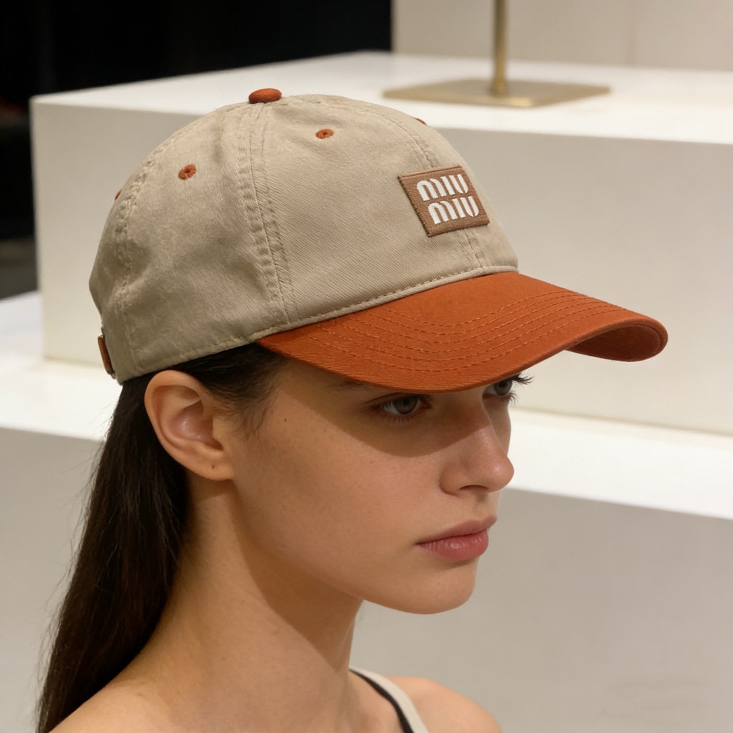 MiuMiu Color-Blocked Logo Baseball Cap