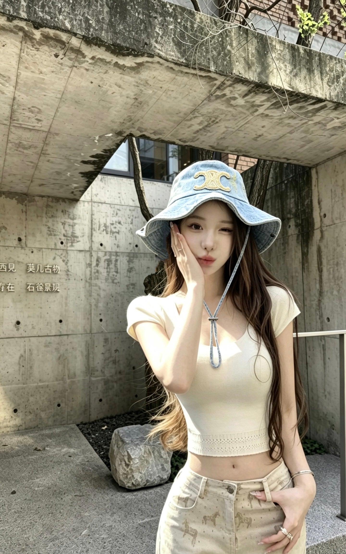 CELINE Denim Triomphe Bucket Hat