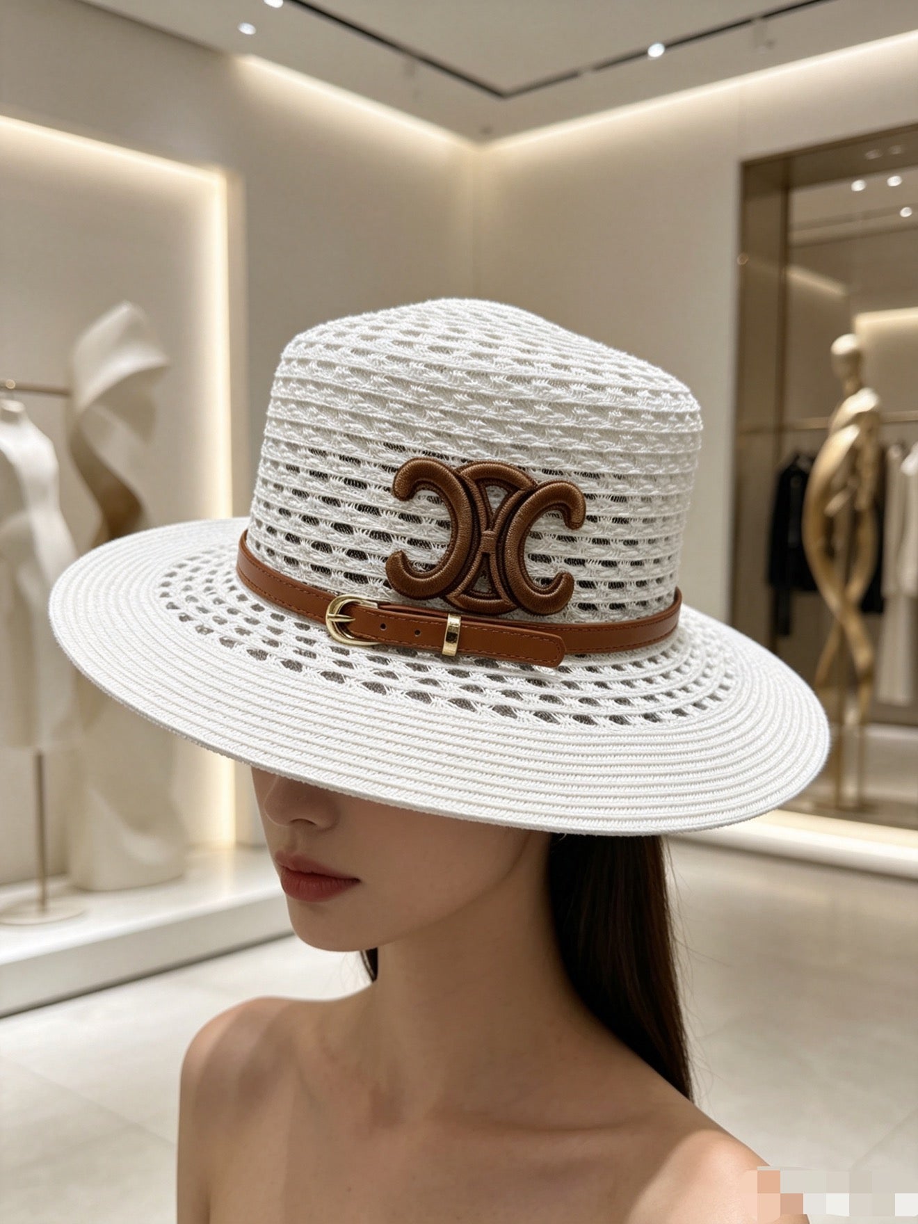 CELINE Straw Flat-Top Sun Hat