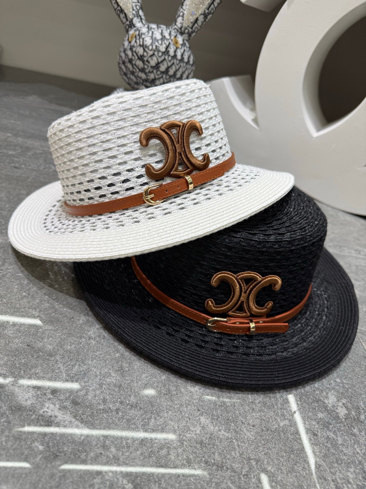 CELINE Straw Flat-Top Sun Hat