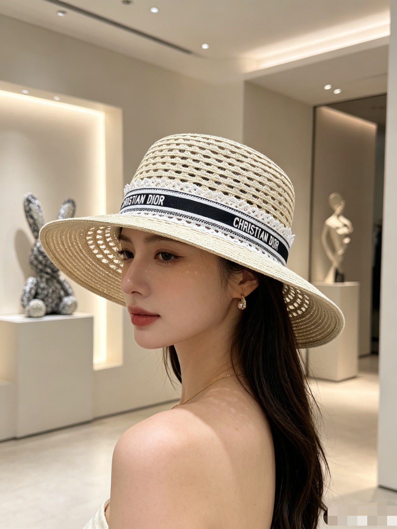 DIOR Straw Flat-Top Sun Hat