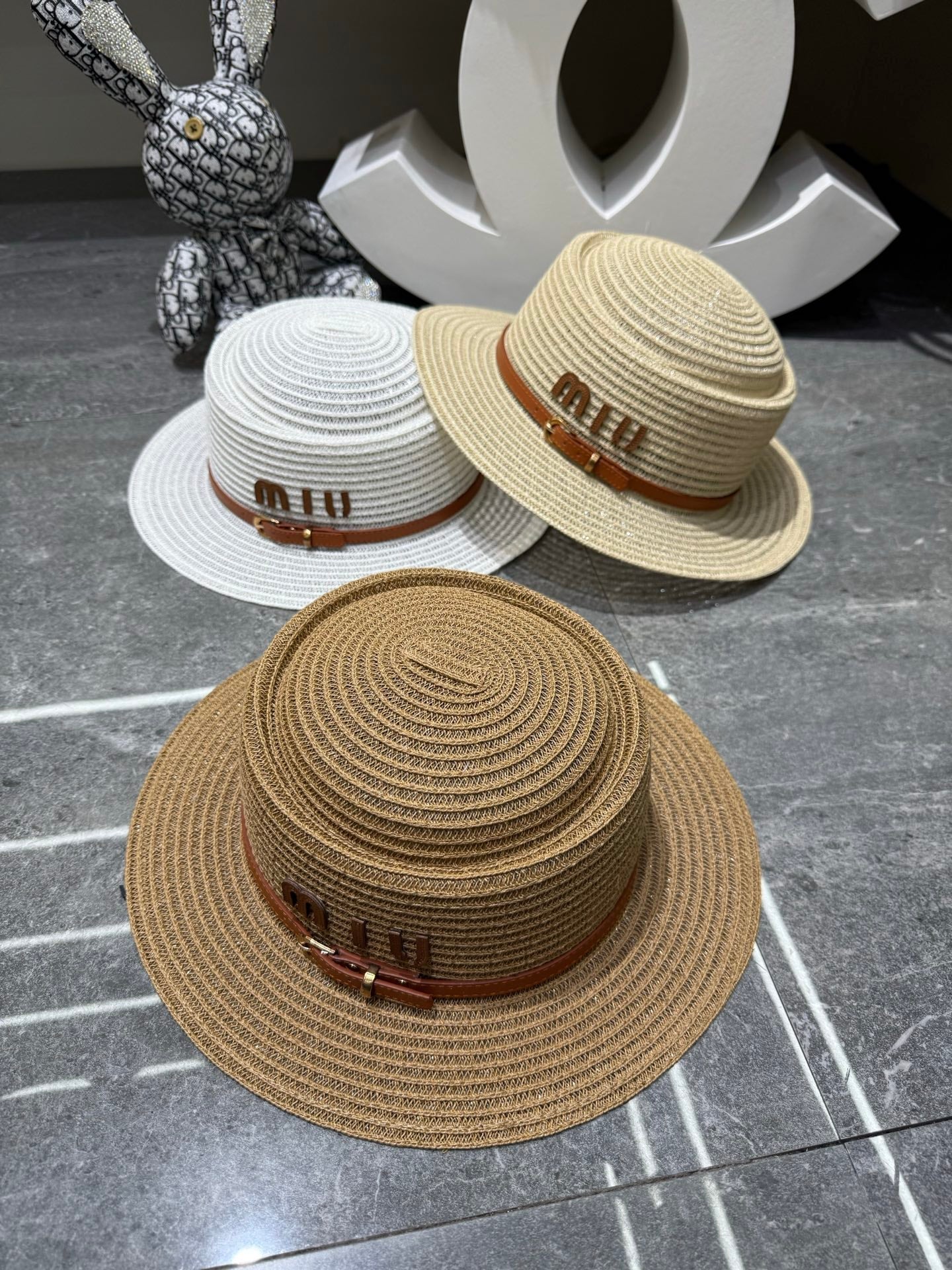 MIU MIU Concave Crown Flat Brim Cap